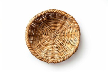 Fototapeta premium Traditional handicraft woven basket top view isolated on white background