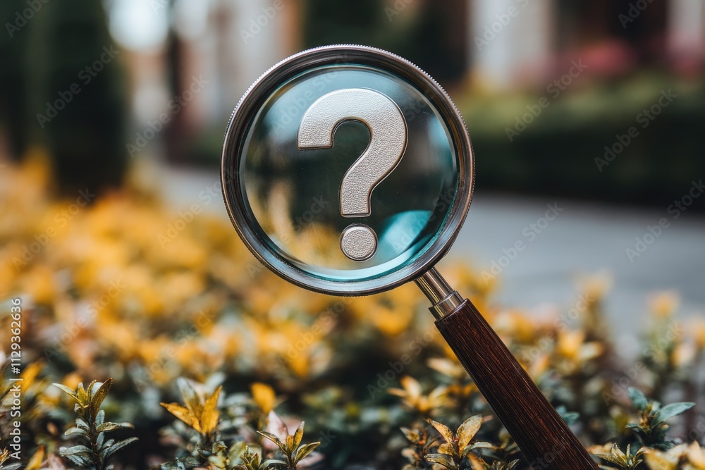 Poster a magnifying glass with a question mark, ideal for searching or investigating