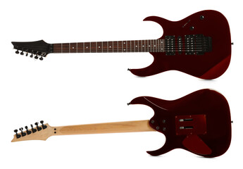 Electric guitar isolated on white, back and front views