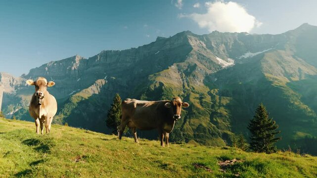cow within beautiful Swiss nature within the alps