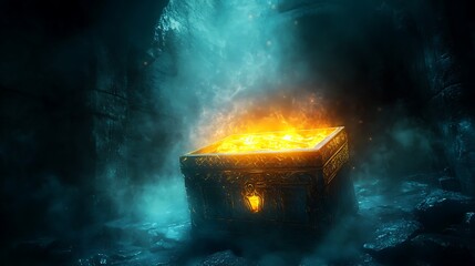 Glowing Treasure Chest in Dark Cave Setting