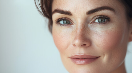 Fototapeta premium Close-Up Portrait of a Woman in Her 40s with Radiant Skin