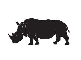 Wild black Rhino Silhouette on white background. Black and white rhino vector silhouette. Animal Silhouette. Vector illustration. 