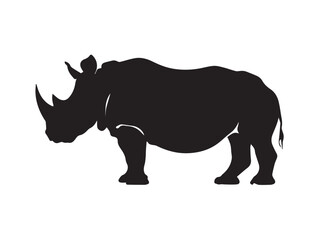 Wild black Rhino Silhouette on white background. Black and white rhino vector silhouette. Animal Silhouette. Vector illustration. 