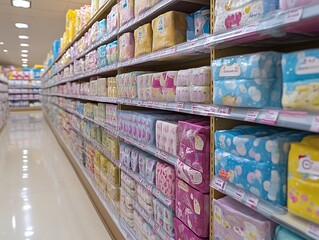 Colorful Tissue Packs Line Supermarket Shelves