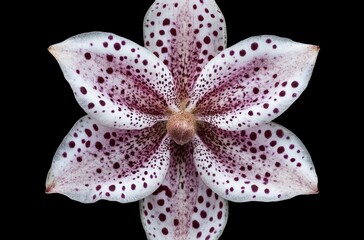 花の中心から広がる白と紫の斑点模様を持つ美しい蘭の花