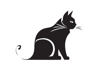 Black cat silhouette isolated on white background. Cat silhouette vector. Black silhouette of cat. Vector illustration.