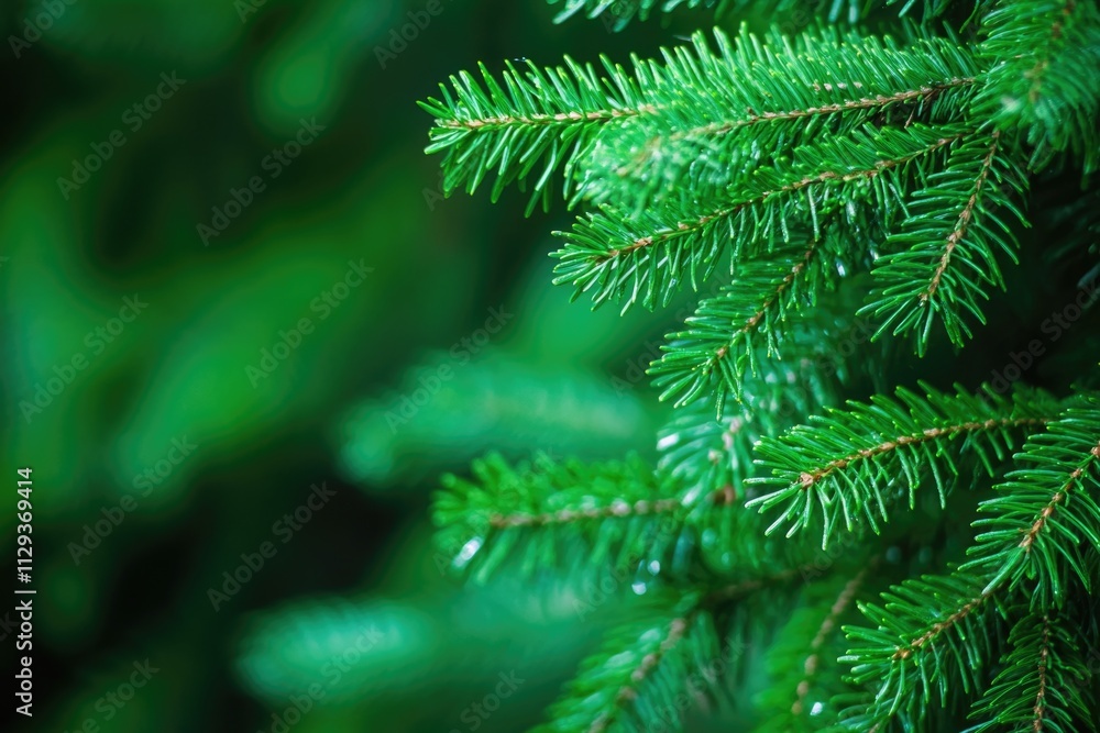 Poster a detailed view of a pine tree branch with needles and buds