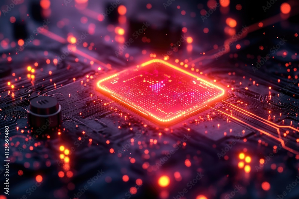 Poster a detailed shot of electronic components with led indicators on a printed circuit board, suitable fo