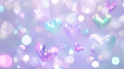 Colorful hearts float against a soft pink and blue backdrop, embodying the spirit of love and celebration for Valentine's Day.