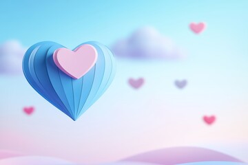 A vibrant heart-shaped balloon soars in the sky, surrounded by floating hearts, symbolizing love and celebration for Valentine's Day.
