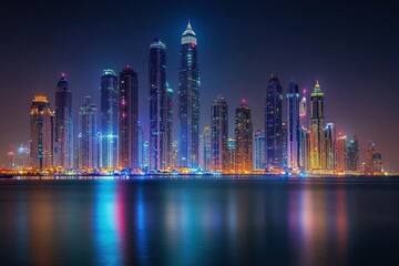Vibrant Night View of City Skyline