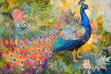 Stunning Peacock with Vibrant Feathers Among Nature
