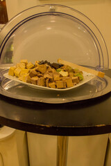 many pieces of chocolate are lying on a plate