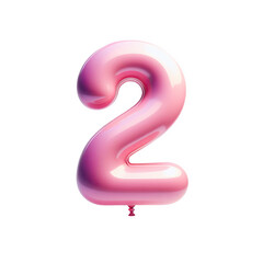 Fototapeta premium pink color Number 2 Balloon, Shiny balloon shape party decoration, isolated on transparent cutout PNG