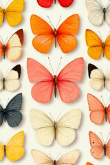 A group of colorful butterflies on a white background