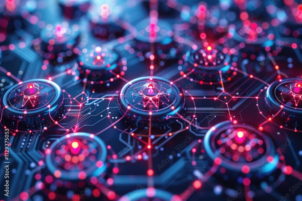 Aufkleber high-tech electronics component with glowing leds, ideal for tech-related illustrations or product d
