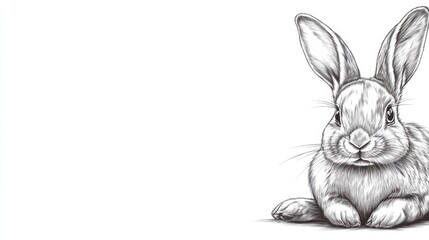 Obraz premium Adorable rabbit sketch with detailed fur and expressive eyes on a white background, AI