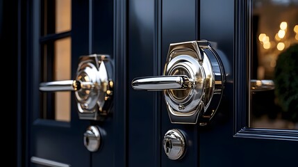 Two doors with a silver handle and a silver knob