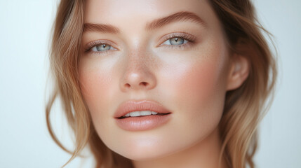 Fototapeta premium Close-Up Portrait of a Woman with Radiant Skin and Natural Glow