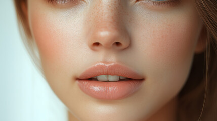 Fototapeta premium Close-Up Portrait of a Woman with Radiant Skin and Natural Glow