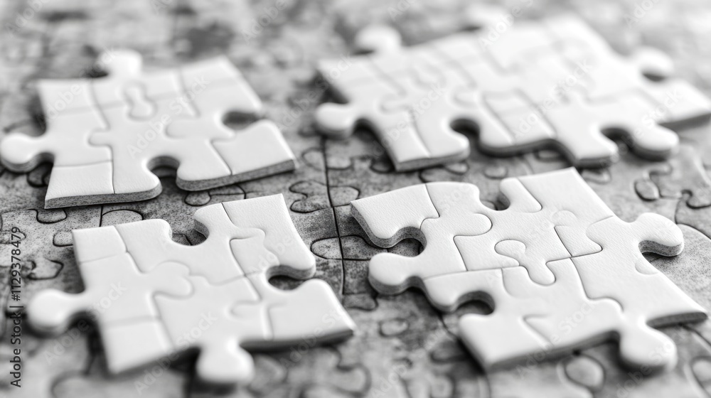 Poster a close-up view of a single puzzle piece on a table, ready to be fitted into place