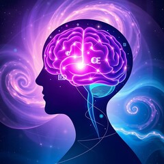 Obraz premium Silhouette of Human Head with Colorful Brain Illustration