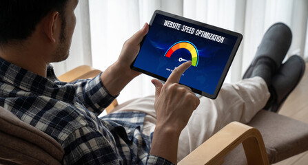 Computer software evaluating website loading speed. Concept of improving website loading speed snugly.