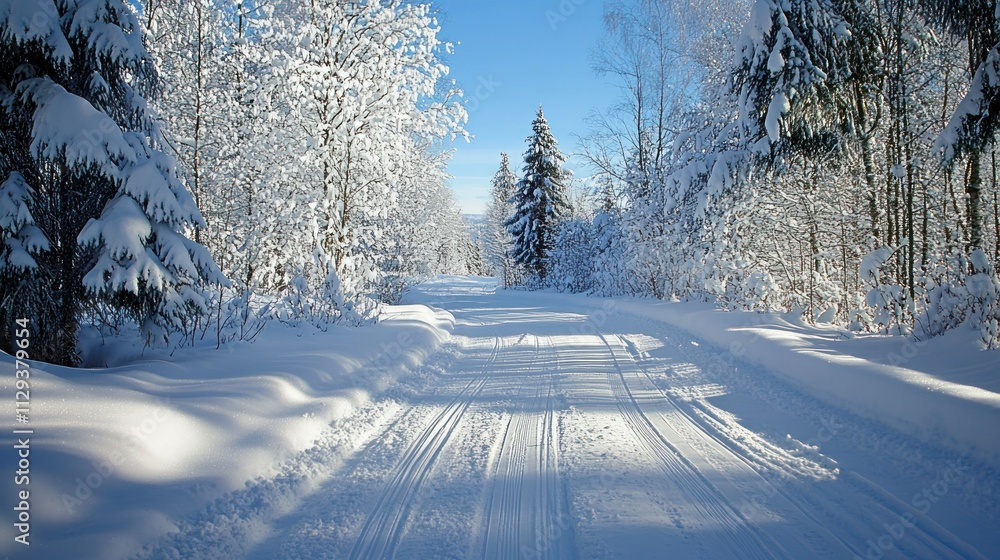 Sticker Snow-Covered Forest Path with Tire Tracks