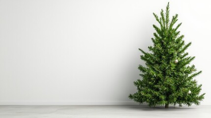 Charming small christmas tree in a cozy white room for festive holiday decor