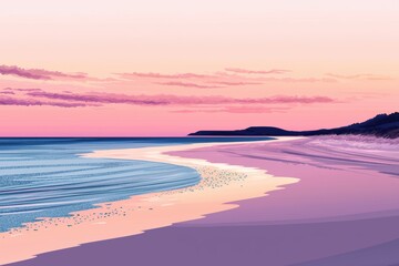 Fototapeta premium A serene beach scene at twilight with gentle waves and pastel-colored skies reflecting a tranquil atmosphere.