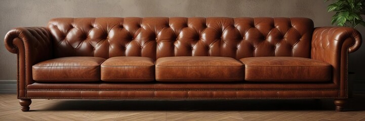 Obraz premium Vintage style leather sofa with intricate brown pattern and subtle sheen, , brown leather pattern