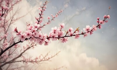 Obraz premium Vintage style watercolor painting of cherry blossom branches, nature, artistic