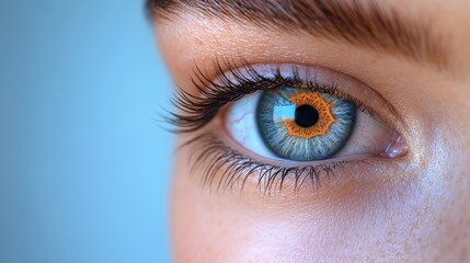 Obraz premium A detailed view of a person's eye with blue iris and white sclera, ideal for medical or beauty illustrations