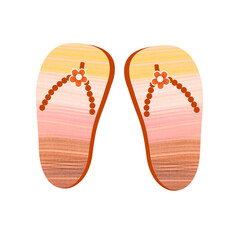 a pair of flip flops with a wooden bead isolated on white with colourful summer holiday design