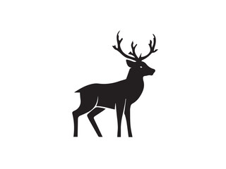 Black deer silhouette on white background. Deer silhouette vector. Animal silhouette. Deer vector Illustration. 