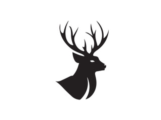 Black deer silhouette on white background. Deer silhouette vector. Animal silhouette. Deer vector Illustration. 