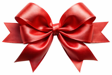 Naklejka premium Red satin bow with tails, perfect for gift wrapping or festive decorations, showcasing a classic and elegant design.