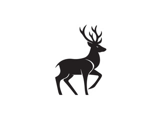 Black deer silhouette on white background. Deer silhouette vector. Animal silhouette. Deer vector Illustration. 