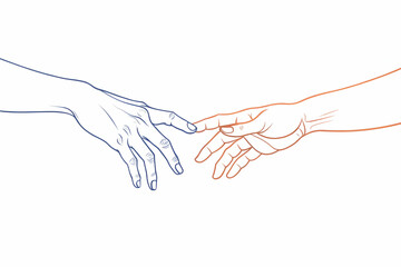 Two hands reaching towards each other, symbolizing connection and interaction, with a minimalist design emphasizing the gesture.