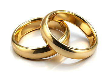 Two elegant gold wedding rings intertwined, symbolizing love and commitment.
