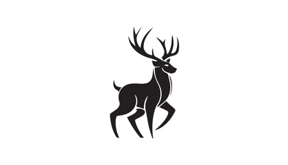 Black deer silhouette on white background. Deer silhouette vector. Animal silhouette. Deer vector Illustration. 