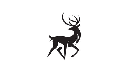 Black deer silhouette on white background. Deer silhouette vector. Animal silhouette. Deer vector Illustration. 