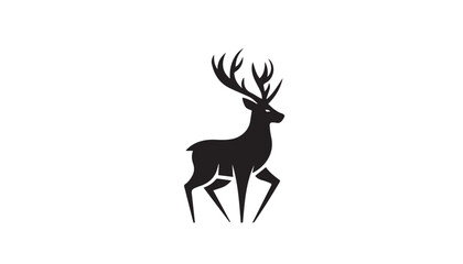 Black deer silhouette on white background. Deer silhouette vector. Animal silhouette. Deer vector Illustration. 