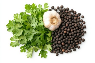 Fresh herbs and spices on a kitchen countertop ready for meal preparation