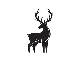 Black deer silhouette on white background. Deer silhouette vector. Animal silhouette. Deer vector Illustration. 