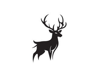 Black deer silhouette on white background. Deer silhouette vector. Animal silhouette. Deer vector Illustration. 