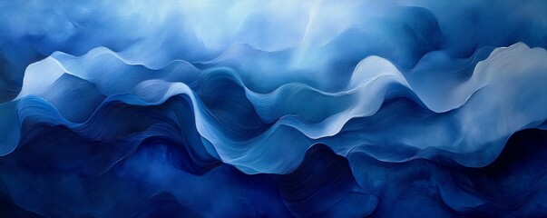 Fototapeta premium Flowing Waves of Deep Blue Elegance in Soft Light, Generative AI