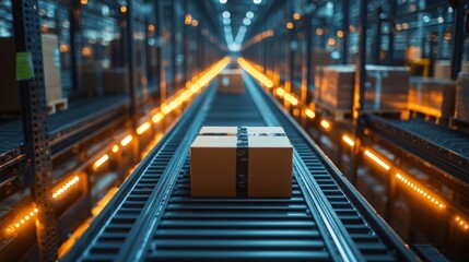 Fototapeta premium Advanced supply chain management system optimizing package movement in a modern warehouse