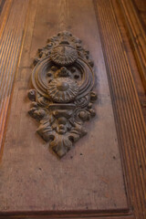 forged, decorative detail on a wooden door